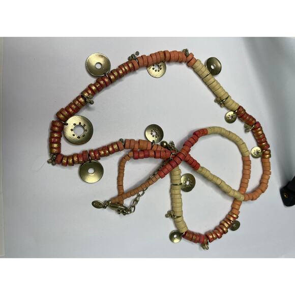 Chico's beaded necklace with charms disks pinks natural neutral costume jewelry - Picture 12 of 14